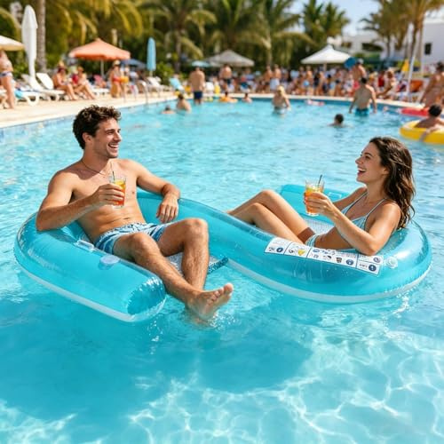 Bouee Piscine 2 Places, Fauteuil Piscine avec Porte Gobelet, Hamac Gonflable pour Adultes Et Couples