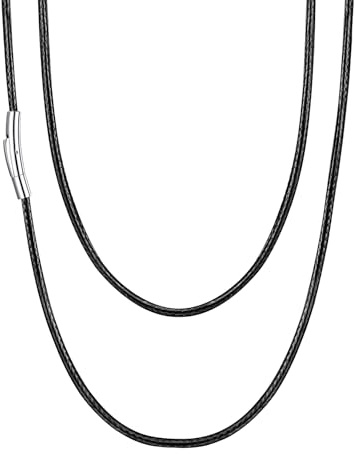 U7 Collier Corde Noir Ras du Cou 2mm/40cm Chaîne Cordon Court Fermoir Acier Inoxydable Femme Bijoux Tendance Simple Cadeau Anniversaire Fêtes avec Boîte-Bleu