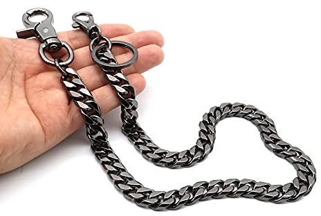 newtro Wallet Chain Men Women Boy Girl, Biker Motorcycle Pants Jean Punk Long Key Chain Black Gold Silver 26 Types - Black - 24in