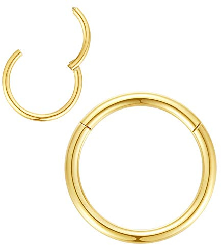 14g Hoop Nose Rings for Men and Women 10mm Nose Hoop 14 Gauge Nose Ring Hoop Gold Septum Clicker Hinged Ring 316L Surgical Steel Gold Body Piercing Earrings for Cartilage Helix Ear Lobe Daith Rook