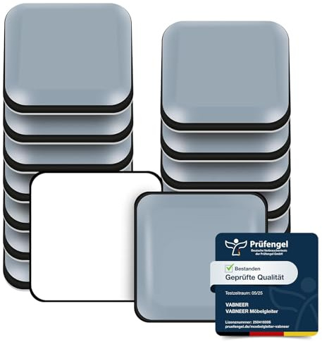 VABNEER Feltrini Teflon per Mobili, 16 Pezzi Cuscinetti Scivoli Quadrati Autoadesivi in PTFE, per Spostare Mobili Pesanti su Pavimenti Duri e Moquette, Ideali per Sedie, Tavoli e Divani (40x40mm)