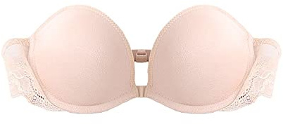TOFBS Reggiseno Senza Spalline per Donna Ragazze Sexy Fibbia Anteriore Reggiseno a Fascia Bandeau con Ferretto Reggiseno Schiena in Pizzo Push Up Bralette Invisibile Bra (Beige,M)