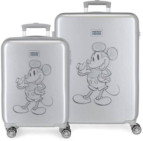Disney Mickey Juego de Maletas Gris 55/68 cms Rígida ABS Cierre de combinación Lateral 104L 6 kgs 4 Ruedas Dobles Equipaje de Mano