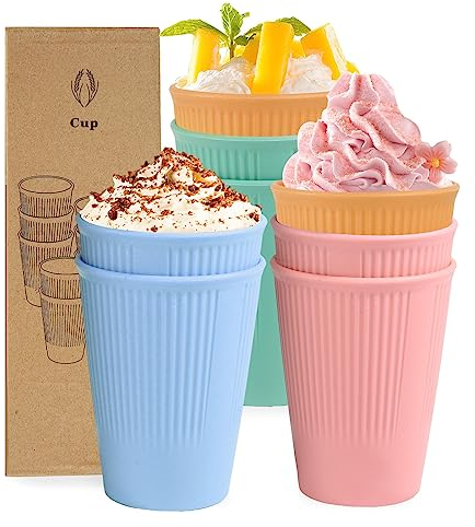 Ayeelamb Trinkbecher, 8er Set Becher, unzerbrechliche Becher aus gesunde PP, Plastikbecher mehrweg für Erwachsene und Kinder- Kaffee, BBQs, Picknicks, ​Mikrowellen- & Spülmaschinenfest（ 4 Farben ）
