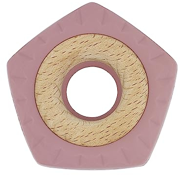 Dentistar Pentastar - Baby Beißring aus weichem Silikon und Holz - Zahnungshilfe für Babies ab 3 Monate - Lindert Schmerzen beim Zahnen - BPA frei - Rosa