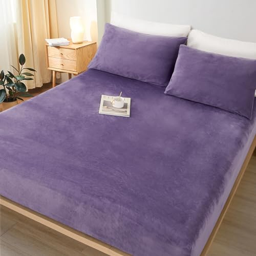 Lanqinglv Flanell Spannbettlaken Bettlaken 180x200 cm bis 25-35 cm Steghöhe Boxspringbett Topper Flauschige Warme Samt Boxspringbett Spannbetttuch Leintuch Cashmere Touch,Violett