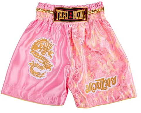 MUAY NATION Dragon Muay Thai Shorts for Kids (US, Age, 9 Years, 12 Years, Pink)