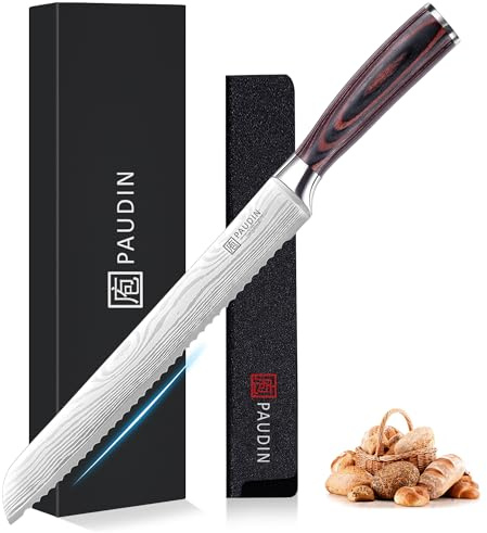 PAUDIN Bread Knife, 10 inch Serrated Knife, German Stainless Steel Bread Knife for Homemade Bread, Razor Sharp Edge for Efficient Slicing Sourdough Bread, Bagels, Cake