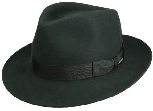 Stetson Sombrero Bogart Penn Mujer/Hombre - Made in The EU de Fieltro Pelo con ala hacia Arriba Forro, Banda Grosgrain Verano/Invierno Primavera Verano Otoño Invierno - 57 cm Verde Oscuro