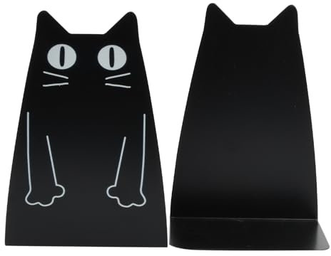 1 Par Sujetalibros Decorativo de Sobremesa Metal Sujetalibros Final Sujetalibros de Metal Soporte para Libros de Estantería en Forma de Gato para Oficina, Biblioteca, hogar y Escuela (Negro)