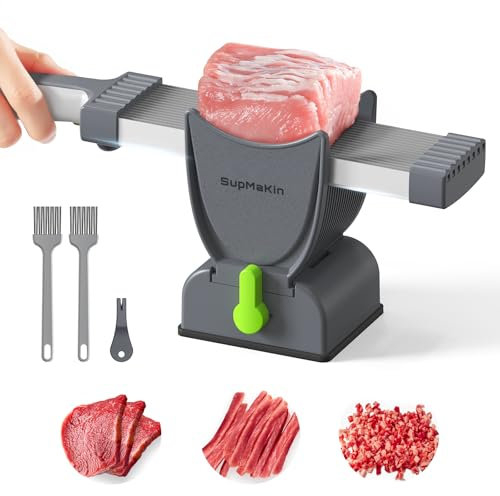 Affettatrice Manuale per Carne Fresca - Spessore Regolabile 2 o 4 mm, 17 in 1, Acciaio Inox - Coltello da Cucina per Manzo, Maiale, Salmone - Non Adatto per Carne Congelata