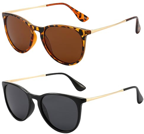 Damen Sonnenbrille 2 Stück Polarisiert Sunglasses Woman Rundes Retro-Design UV400-Schützende für Frauen die Mit Dem Auto Reisen