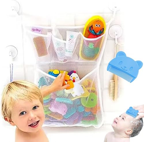 AHEJIOO 1 Pcs Netz Badewannenspielzeug Aufbewahrung Und 1 Pcs Babybürste, Badespielzeug Aufbewahrung, Polyester, Netz Für Badespielzeug, Badewanne Spielzeug Aufbewahrung