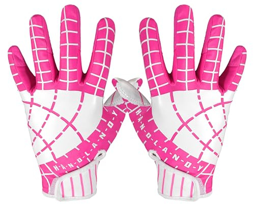 AIGEVTURE Youth Football Gloves Kid Receiver Gloves Boys Girls Unmatched Grip Great Gift (Pink and White, Youth S)