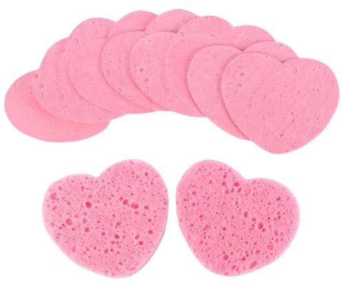 Nynkyon 10 PCS Compressed Facial Sponges Professional, Heart Shaped Cellulose Sponge, Reusable Face Cleansing Pads， Facial Exfoliating Sponge for Facial Cleansing, Massage, Exfoliation, Makeup