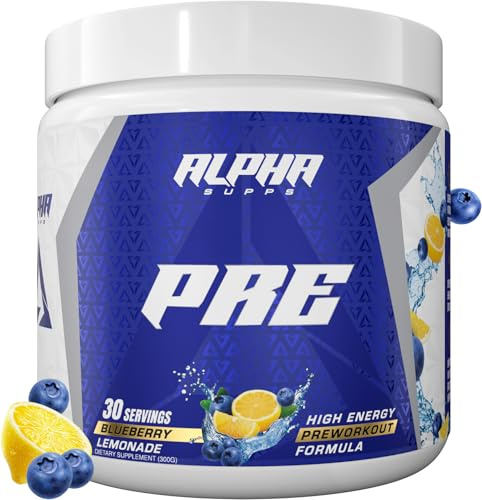 Alpha Supps Pre, Pre-Workout Powder for Men & Women, Back to Basics Preworkout Formula for Fitness & Gym Training Athletes - Boost Energy, Focus & Performance (30 Servings, Blueberry Lemonade)