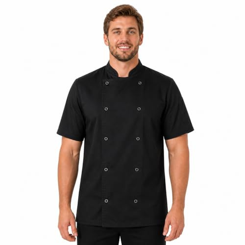 BWOLF Nozomi Giacca da Cuoco Unisex Professionale, Maniche Corte, per Uomo e Donna, Divisa da Cucina Ristorazione, Nero 1, S