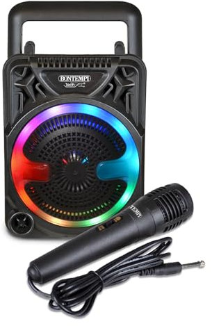 Bontempi | Mini Speaker Wireless con Microfono e Luci RGB, 125x125x180mm, Funzione Radio