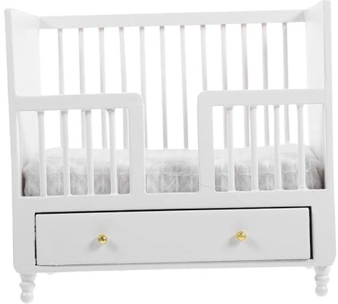 HoveeLuty Berceau de Maison de poupée, échelle 1/12, lit Maison poupée en Bois, Berceau Miniature pour bébé, Mini Meubles, modèle lit bébé, Accessoires Chambre