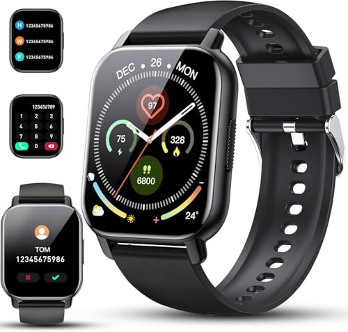 Smart Watch for Men Women, 1.85 HD Touch Smartwatch Answer/Make Call, Fitness Watch with Heart Rate/Sleep Monitor/Alarm clock/Pedometer, IP68 Waterproof Activity Tracker for Android/iOS Deep Black