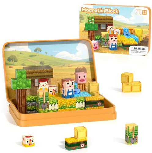 Kryzomat Construction Magnetique Enfant 54 PCS, Bloc Construction Magnetique pour Voyage, Magnetic Blocks Garçon Fille Enfant, Mini Cube Magnétique Cadeau pour Noël