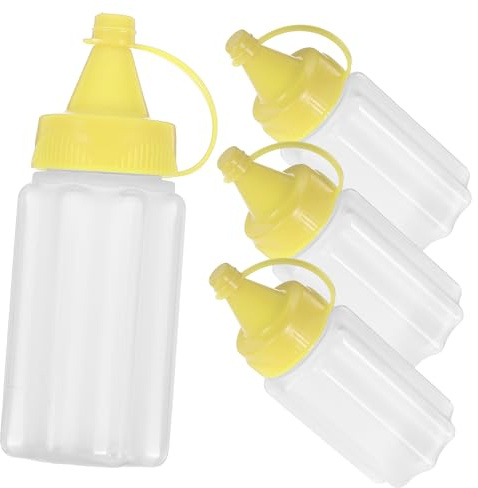 CIYODO 4 Piezas Botellas Exprimibles para Condimentos Unidades Dosificador Reutilizable para Salsa y Aderezos Envases Versátiles para Cocina Botellas Amarillas para Miel y Ketchup