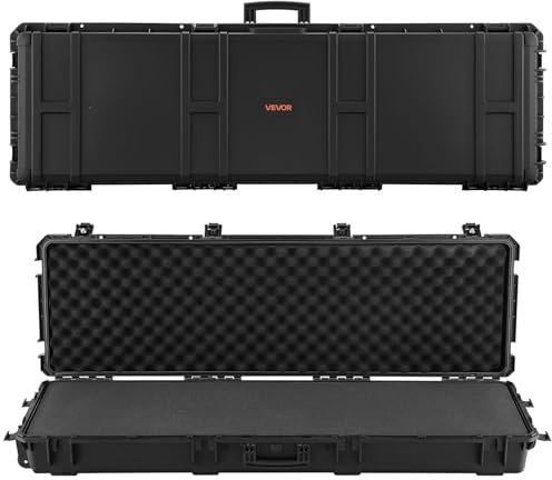 VEVOR Custodia Rigida per Fucile Dimensioni Esterni 1391x435x188 mm, Custodia per Fucile Lungo, Schiuma Pretagliate, Scatola per Armi Pistole IP67 Impermeabile Antipolvere, Colore Nero