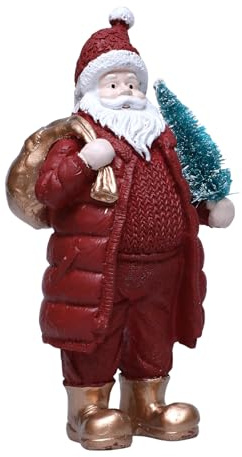 Fiktig jultomtefigur med julgran och presentväska, röd outfit högtidsdekoration för hem, mantel och bordsskärm