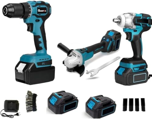 Kit Completo Professionale Fai da Te 3 in 1 con Trapano Avvitatore a Batteria, Smerigliatrice Angolare a Batteria, Trapano ad Impulsi Svita Bulloni 72v