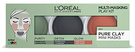 L'Oréal 3 Pure Clays Multi-Masking Face Mask Play Kit, 3 x 10ml