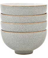Denby - Elements Light Grey Rice Bowls Set of 4 - Dishwasher Microwave Safe Crockery 480ml 13cm - Pale Grey, White Ceramic Stoneware Tableware - Chip & Crack Resistant Soup Bowls