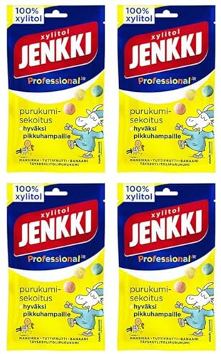 Cloetta Jenkki Xylitol Strawberry Tutti frutti Banana Chicle 4 Packs of 75g