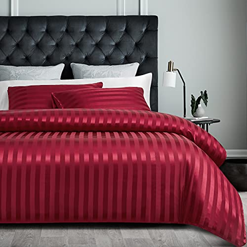 Damier Bettwäsche 200x200cm Satin Rot gestreift Bettwäsche Set 3-teilig glatt glänzend hochwertiges Luxus Bettbezug mit verdecktem Reißverschluss und 2 Kissenbezüge 80 × 80 cm