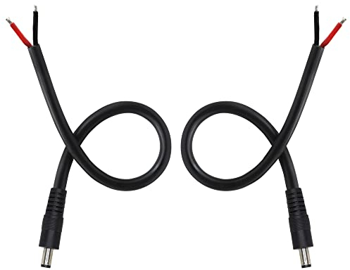 GINTOOYUN 2 Pack DC Power Pigtails Cable, DC 5.5mm x 2.5mm Male Plug Jack to Bare Wire Open End Power Supply Replacement Repair Cord, for Security Camera,LED Strip Light,DVR,0.82FT(0.25m)