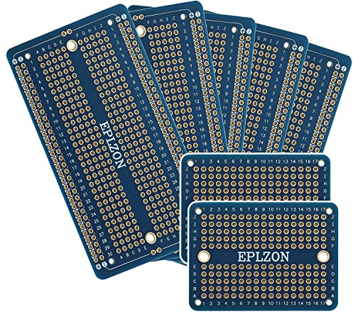 EPLZON Plated PCB Solder-able Breadboard for Electronics Projects Compatible with Arduino Soldering Projects 2.05x3.5 (5 Pack + 2 Mini Board, blue)