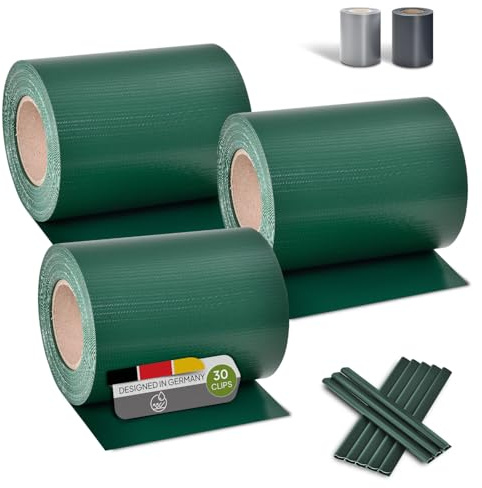 Juskys strisce frangivista in PVC per recinzioni a doppia barra set da 3-3 rotoli da 35m x 19cm - 90 clip di fissaggio - pellicola frangivista frangivento - verde