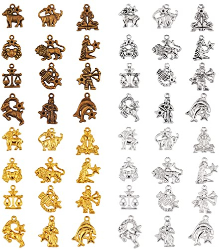 COGCHARGER 48 Stück Sternbild-Charm-Anhänger zwölf Sternzeichen-Anhänger aus Legierung für Schmuck, Halsketten, Armbänder, Ohrringe, Handwerk