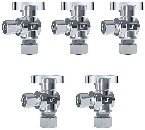 VINTEX 5 Pack Angle Stop Valve,1/2 in. NOM Compression x 3/8 in. OD Compression Angle Shut Off Valve,5/8 OD x 3/8 OD 1/4 Turn Faucet Valve,Water Stop Valve,Chrome Plated,Brass