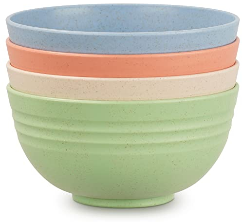 Worephu Light Weight Bowls Set of 4, Plastic Bowls, Unbreakable and Reusable Bowls Set for Rice, Noodles, Soup, Fruit（Mutil Color）