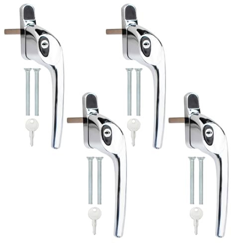 Bwintech 4 Pcs Offset Polished Chrome UPVC Zinc Window Handle, Right Hand, 43mm Spindle for Indoor and Outdoor upvc Window