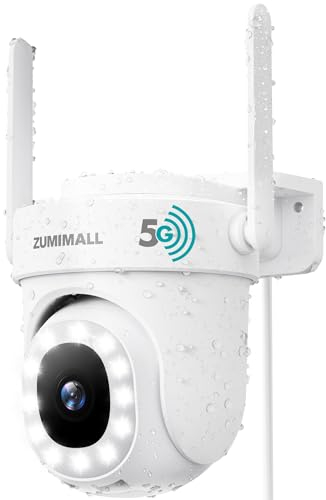 ZUMIMALL 5G/2,4GHz Überwachungskamera Aussen 2.5K 5MP WLAN Kamera Überwachung aussen Kabelgebunden, 355°/90° PTZ, 24/7 Aufnahme,Nachtsicht in Farbe,Cloud-Speicher,KI-Erkennung,mit 14LEDs