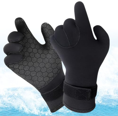 Catime Guantes de Buceo Antideslizante, Guantes de Traje de Neopreno Térmico, Guantes de Surf 3mm Absorción de Impactos, Diving Gloves con Correa de Muñeca Ajustable para Hacer Snorkel Pesca (S)
