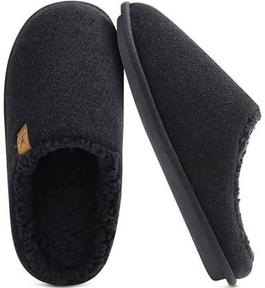 KuaiLu Zapatillas Casa Hombre Invierno Forro de Felpa Pantuflas Caliente Confort Espuma de Memoria Caballero Zapatos Memory Foam Slippers Antideslizante Suela Negro Tamaño 44