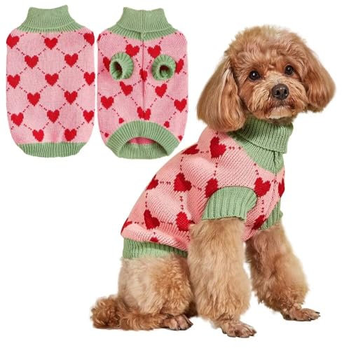 EASTLION Hundepullover,Sweater für Hunde,Rollkragenpullover mit Strickmuster,Wärmender Wintermantel für Hunde,Welpen und Katzen (L,Rosa)