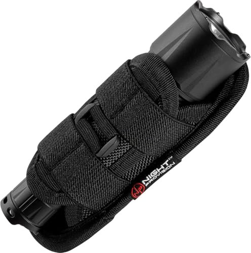 TH1 Tactical Flashlight Holster Duty Belt Pouch Open-end Stretchable Rotatable Clip 360 Degree Holder for Police Military Security Belt (Black)