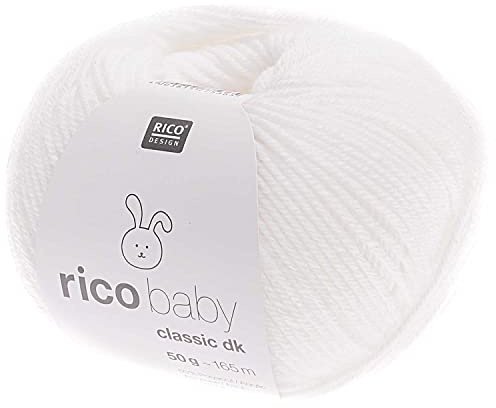 Rico Wolle Baby Classic dk, Babywolle weich und pflegeleicht zum Stricken oder Häkeln, 50% Polyamid, 50% Polyacryl, 50g 165m, Nadelstärke 3,5-4 mm (001 weiß)