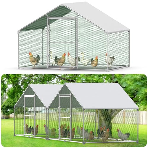 Pollaio per Galline da Esterno, Mangiatoia per Galline Rete per Pollaio con Serratura Gabbia, in Metallo Zincato Tetto Ombreggiante Rivestito in PVC, per Polli Conigli Piccoli Animali, 2x3x2m