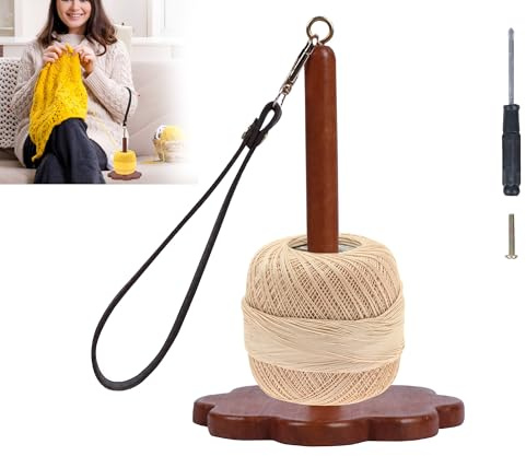 Yarn Holder Wooden Yarn Ball Holder for Knitting and Crocheting, Portable Yarn Spinner Holder with Wrist Strap for Travelling, Knitting Crochet Lovers, Craft Lovers (Retro)