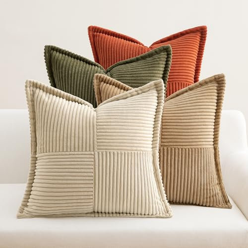 EMEMA Kordsamt Kissenbezüge 4er Set Dekokissen Kissenhülle Sofakissen Weich Dekorativ Kissenbezug 40x40 cm Zierkissen Couchkissen für Wohnzimmer Schlafzimmer Braun-grün Serie