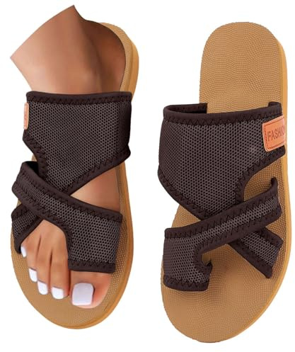 Generisch Sandales orthopédiques pour femme Hallux Valgus - Sandales plates d'été - En maille légère - Séparateurs d'orteils - Sandales de plage - Confortables et respirantes - Avec anneau d'orteil